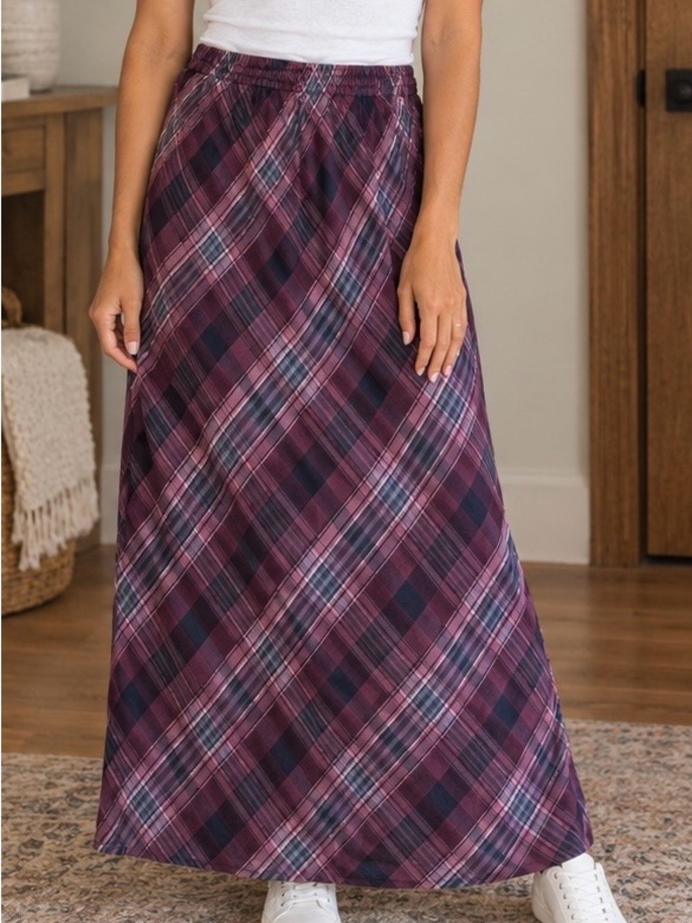 American Eagle Purple Plaid Maxi Skirt Size M